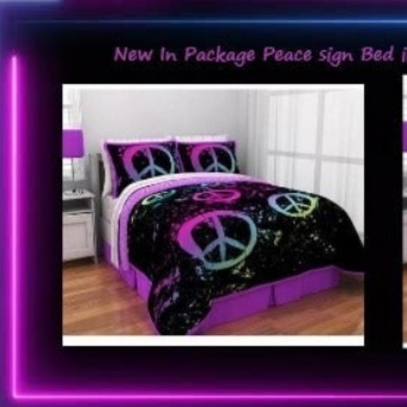 Peace Sign 11pc Comforter Queen bed in a bag/Curtain set🆕FAST📦🏃🏻💨⚡ - Picture 9 of 13